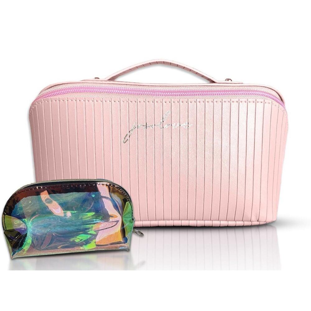 Women Travel Makeup Bag Pink Large Cosmetic Organizer With Compartments Bag NEW